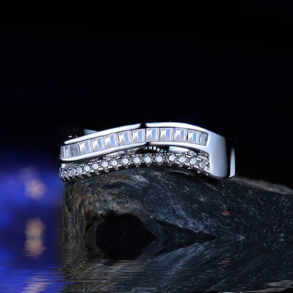 Trendy Gems Zircon Double Layer Eternity Rings for Women, INDN8090 - Picture 4 of 7